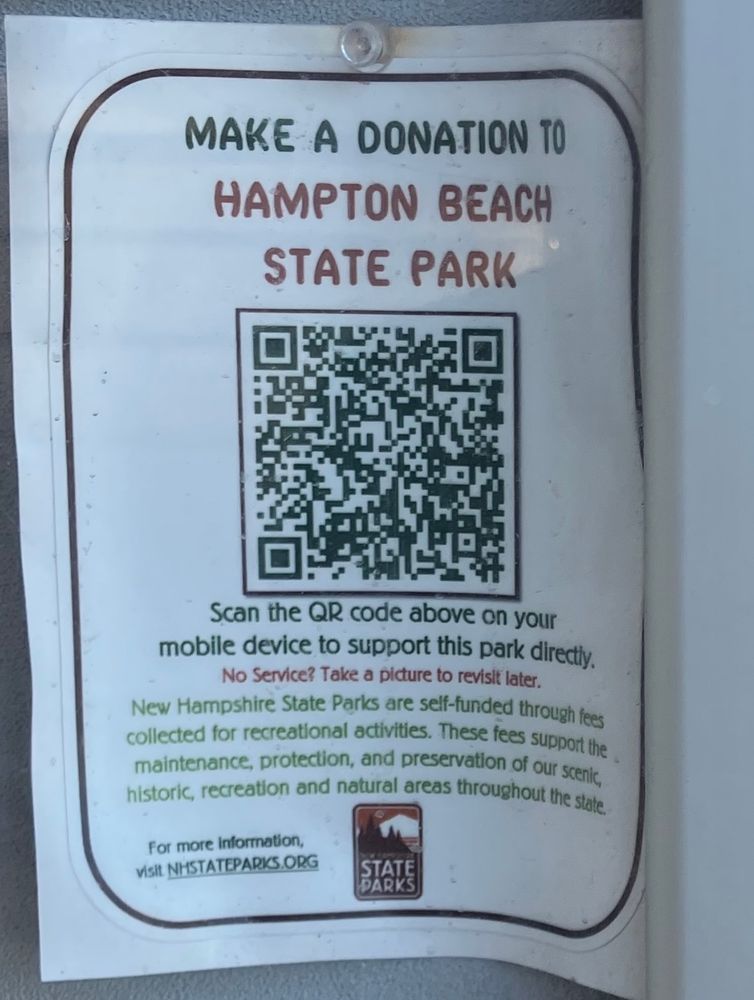 A picture of a QR code for donations to support New Hampshire State Parks