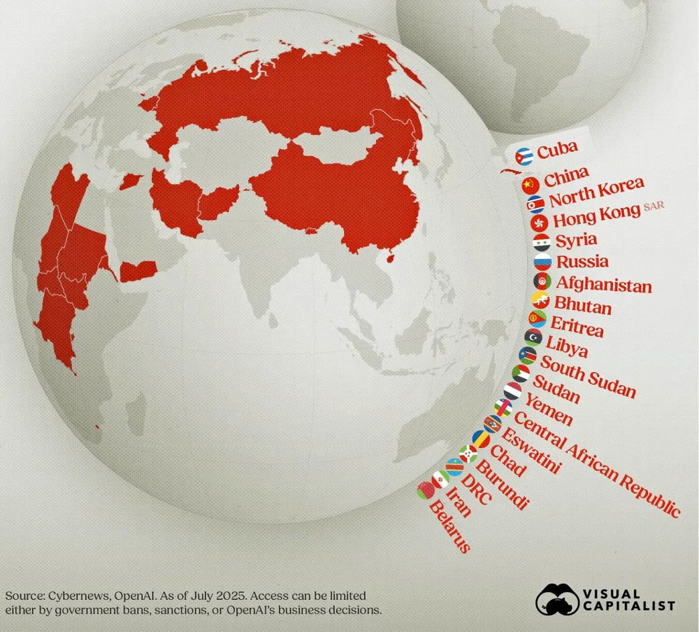 List of countries where ChatGPT is banned. Cuba, China, Iran, North Korea are some of these. 