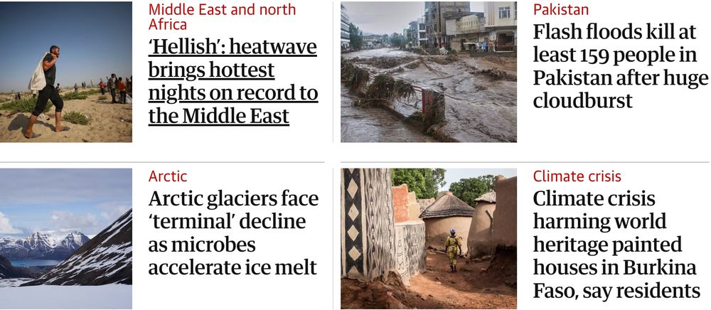 Headlines regarding the climate crisis in different parts of the world.