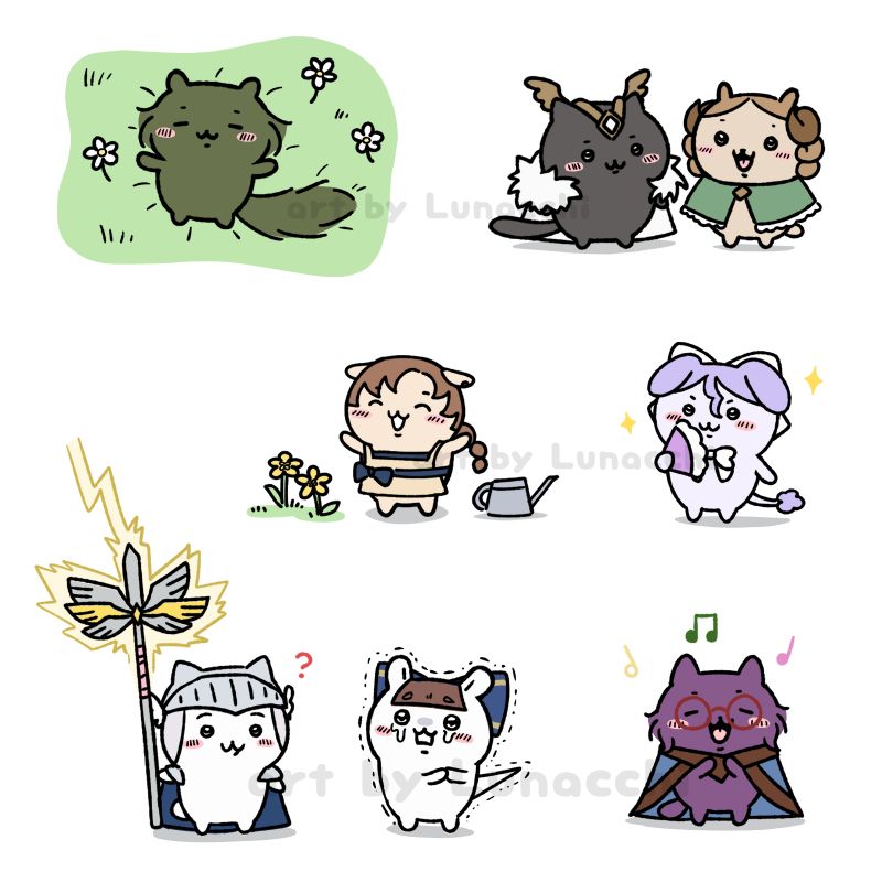 A collection of doodles of custom Chiikawa characters.