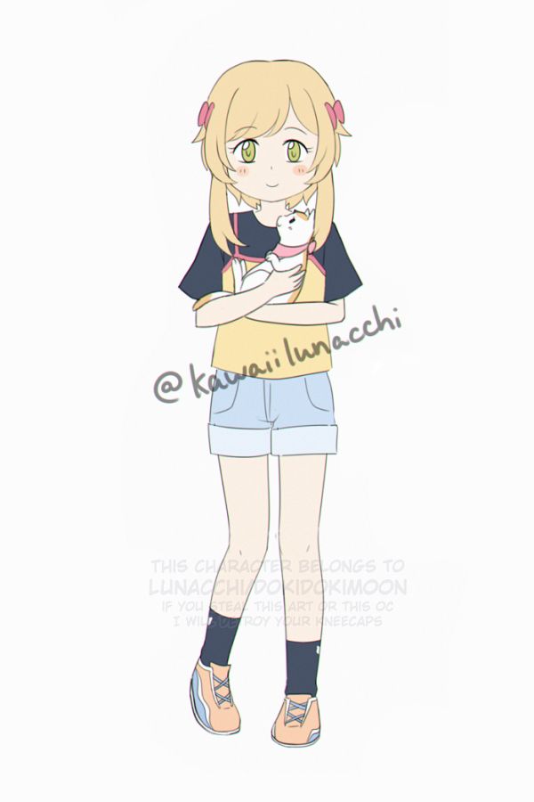 An old colored sketch of my original character Miwako. She is holding her cat Hina in her arms.