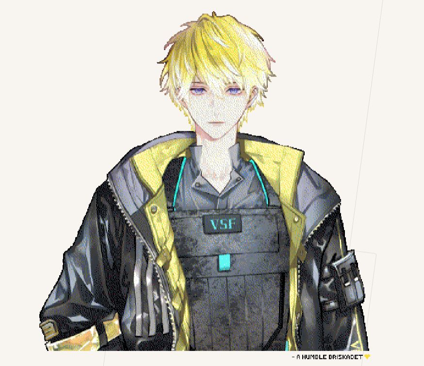 A pixel art of Sonny Brisko's Live2D model drawn in Wplace.