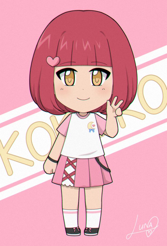 A chibi illustration of my original character Kokoro. She is wearing her DokiDoki MOON 'uniform'.