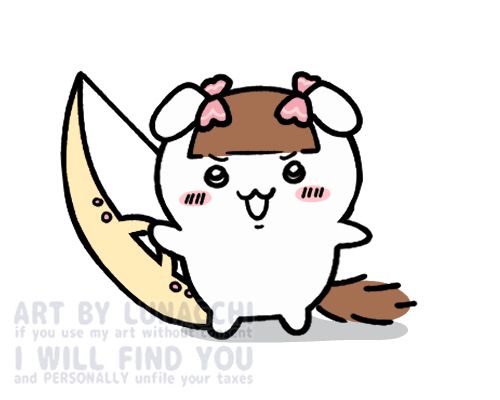 Lunaaa's OC Lunaria as a Chiikawa creature. She is holding a bow in her right hand.