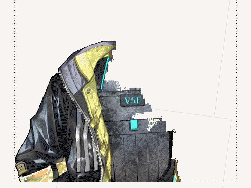 A WIP of a wplace sprite of Sonny Brisko. The head and left side of this body is still missing.