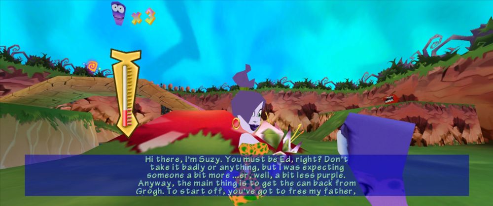 A screenshot of Tonic Trouble running at 3440x1440 ultra-widescreen with anti-aliasing enabled.