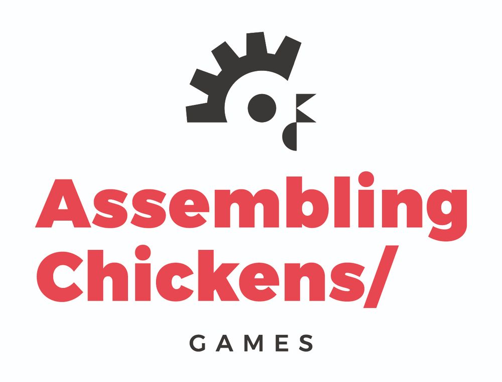 A logo showing a chicken that says "Assembling Chickens Games"