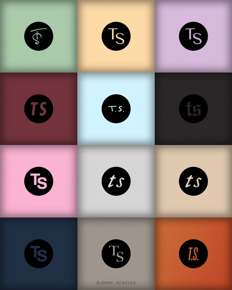 A collage of Taylor’s album colors and logos. 