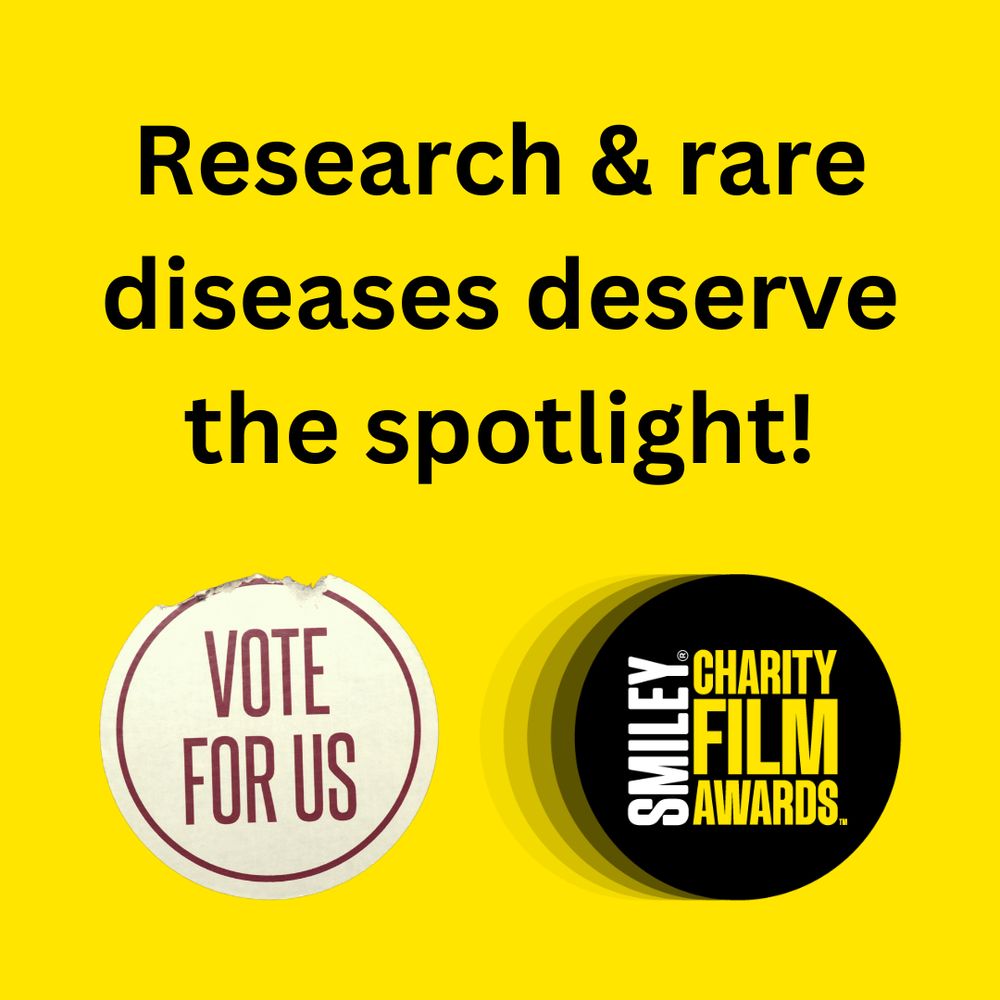 From a bright yellow background shouts the text "Research & rare diseases deserve the spotlight!" encouraging you to leave Bluesky momentarily and Vote for the film 'Connections' on the Smiley Charity Film Awards website.