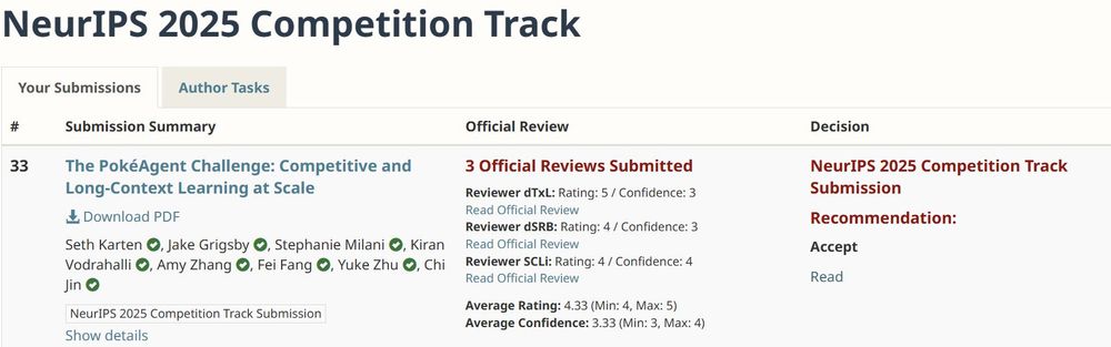NeurIPS 2025 competition track submission summary, scores, and recommendation to accept