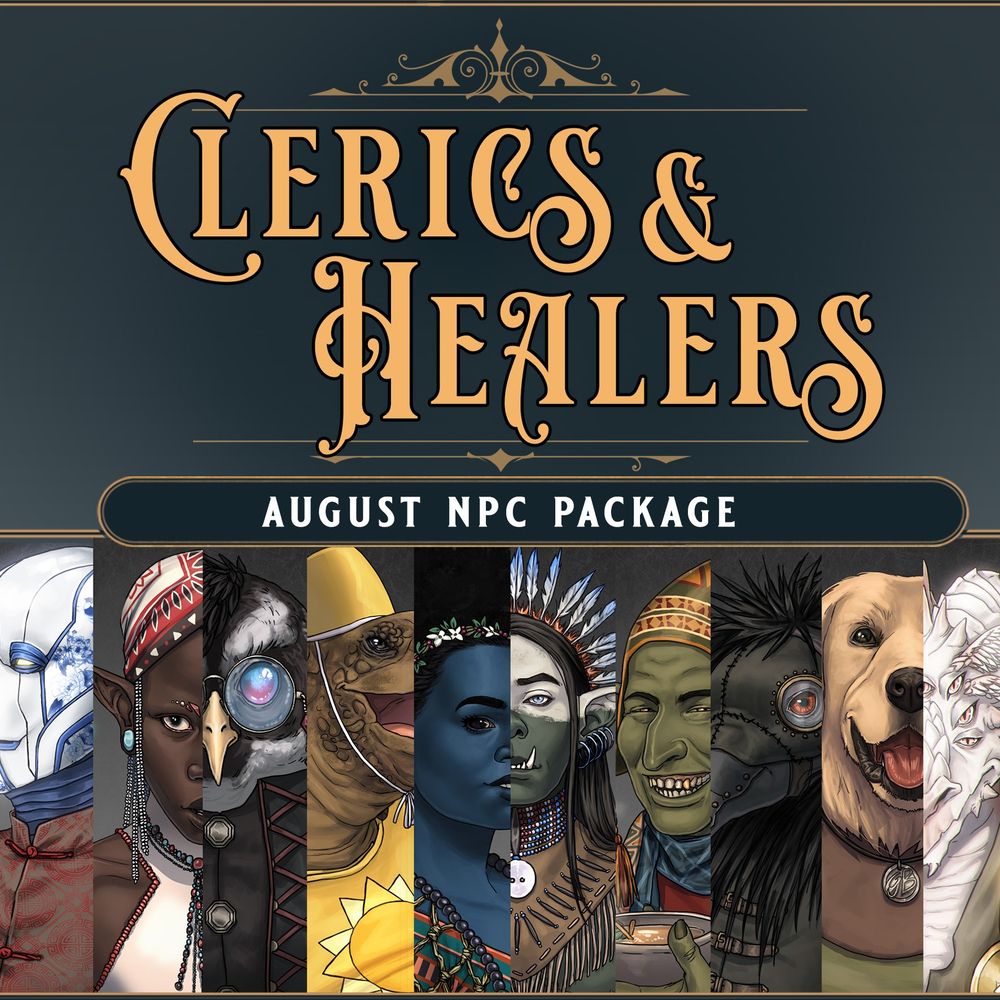 Preview image of the 10 NPC in the portrait pack "Clerics & Healers"