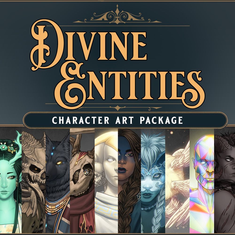 Banner of the "Divine Entities" TTRPG Character Art Package.