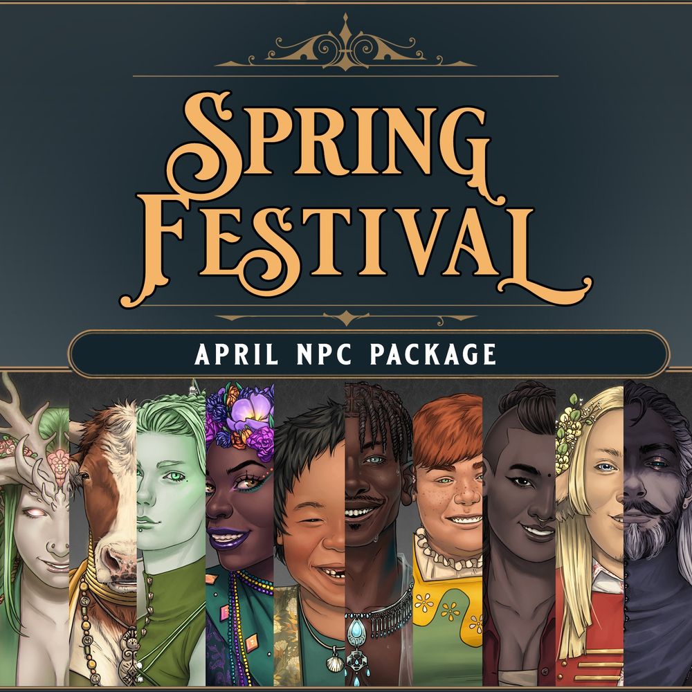 Preview of the Rebels art pack, with 10 fantasy character portraits.