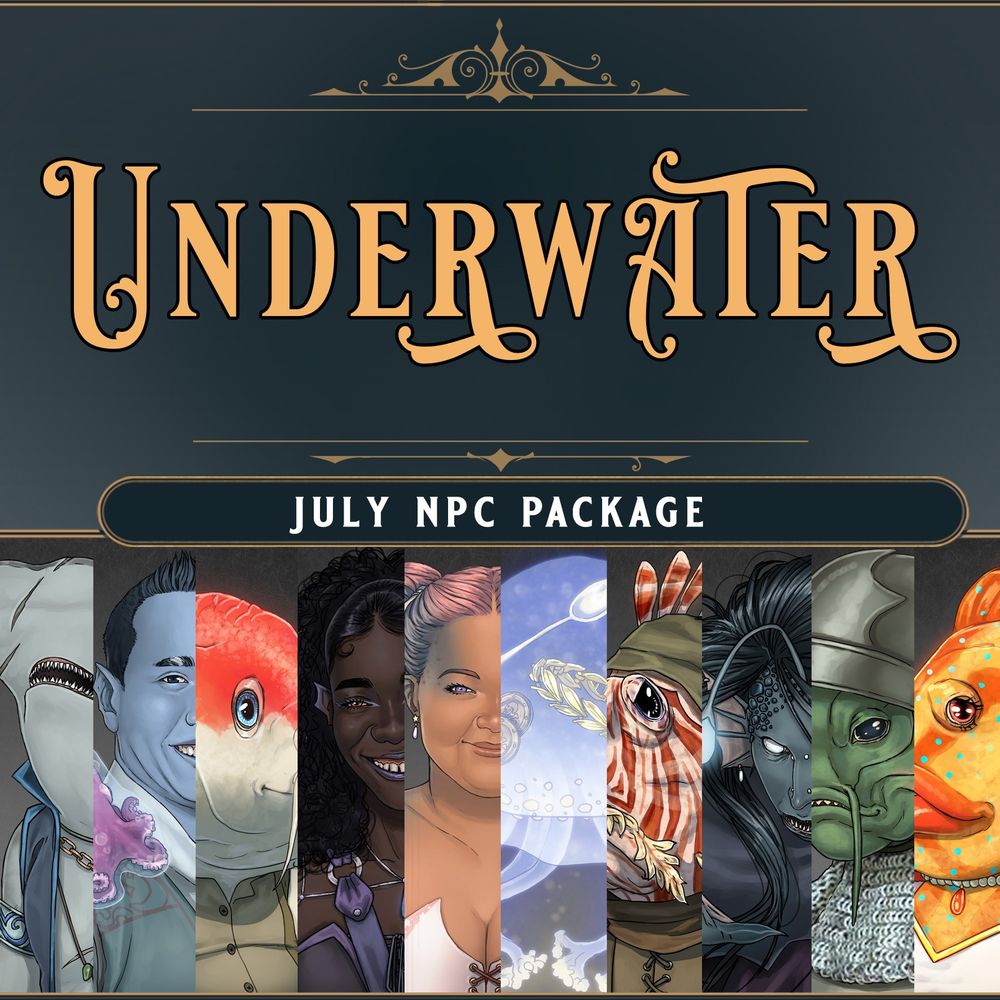 "Underwater" TTRPG character art pack preview.