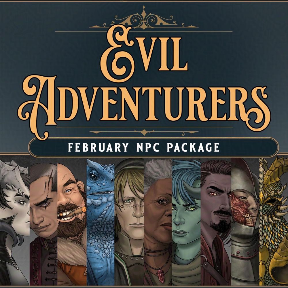 Preview of the “Evil Adventurers” art pack, with 10 fantasy characters.