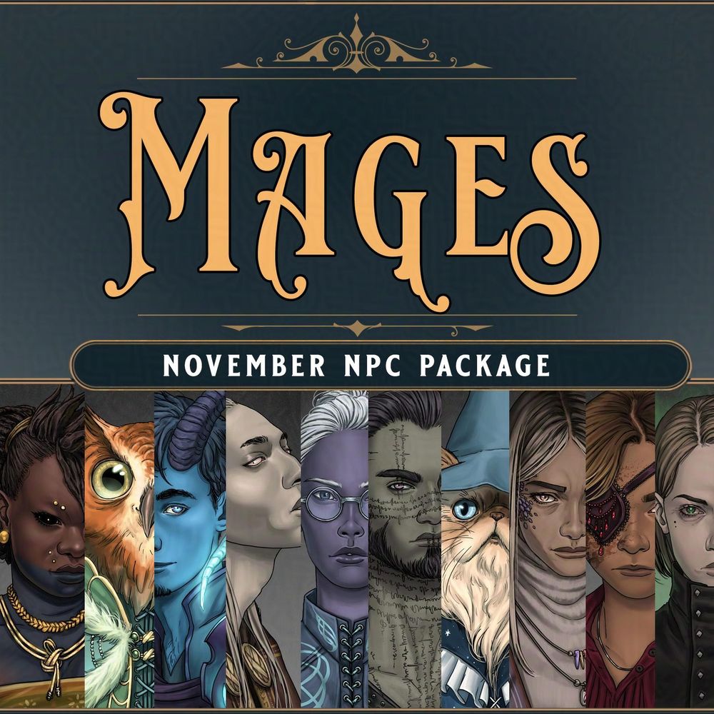Preview of the "Mages" character portrait art package, with 10 different characters.