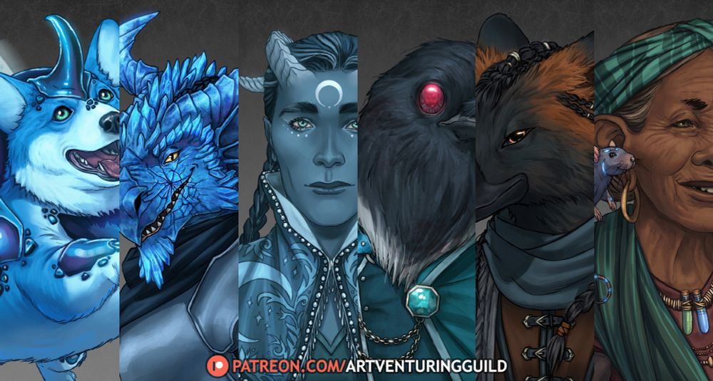 A banner display snippets of fantasy characters' portraits.