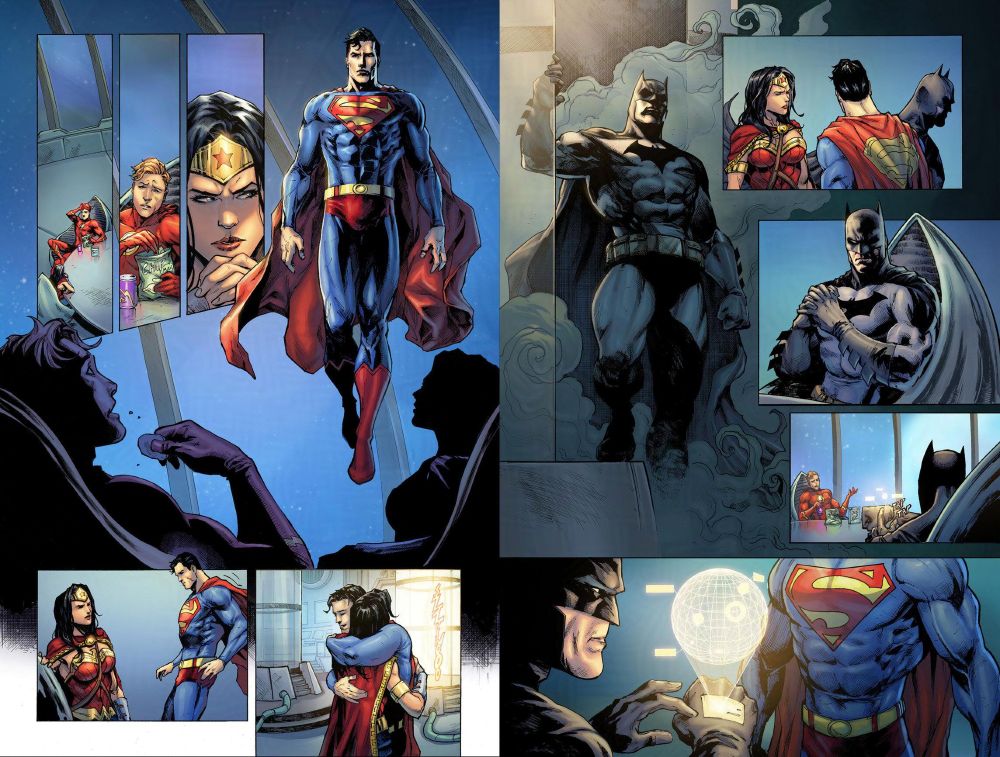 Pages from "Justice League: Last Ride" (DC Comics 2021). Pencils by Miguel Mendonça, script by Chip Zdarsky.