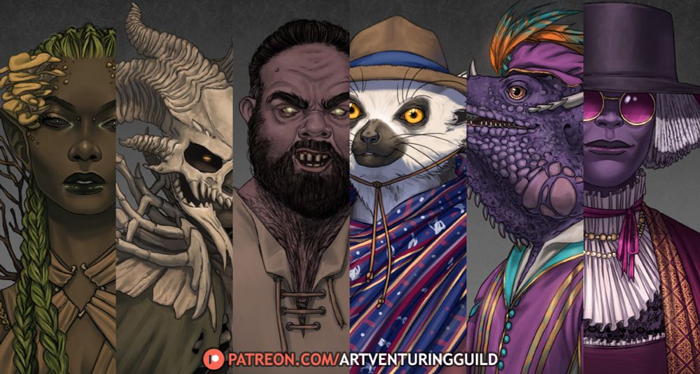 A banner display snippets of fantasy characters' portraits.