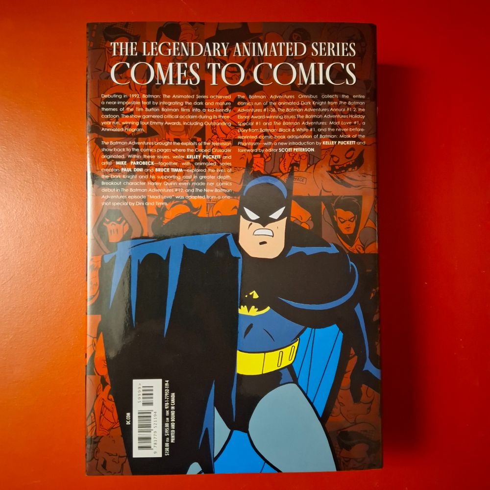 Back cover for The Batman Adventures Omnibus hardcover from DC Comics