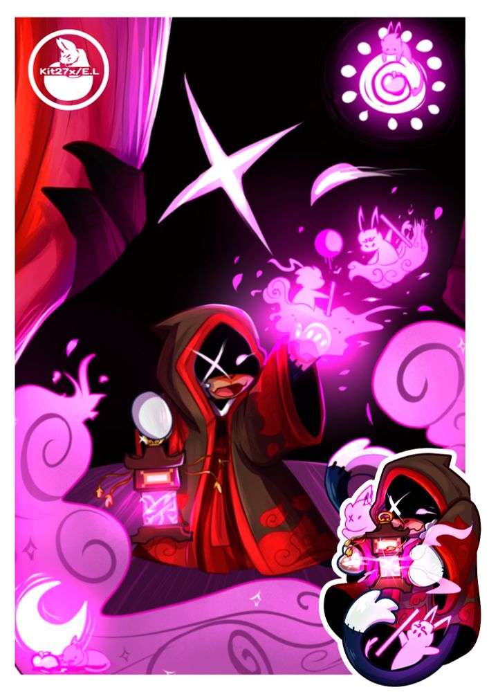 A preview of the art print that comes with the keychains
Stuffie Macaque performing a shadow play. Some of the print is cut off to keep it from being stolen. 