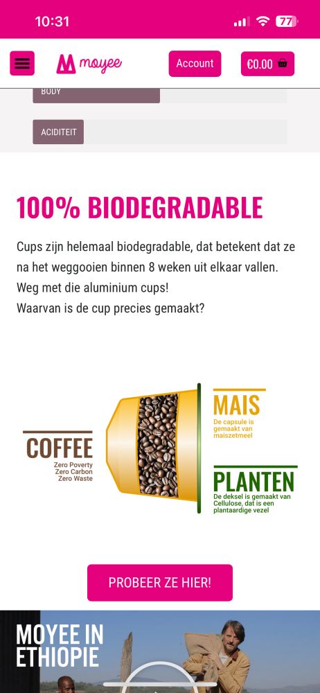 Foto van koffiecup met daarop uitleg over ingredienten cups