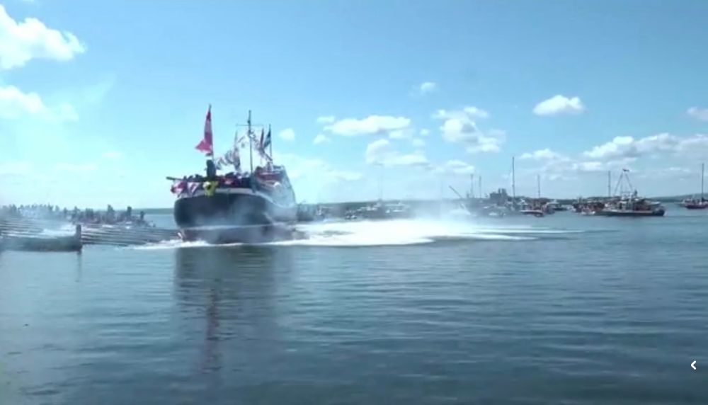 Screenshot of the livestream of the Ship Hector replica launch 