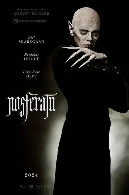 fake/fan-made poster for the film nosferatu (2024) showing bill skarsgård edited to look like max schreck’s count orlok