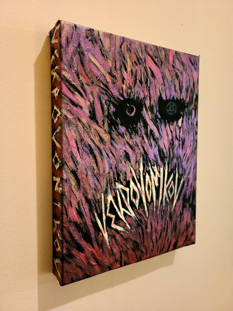 Bound in human flesh, the face leather staring into the void, oh also the stitching is glow in the dark