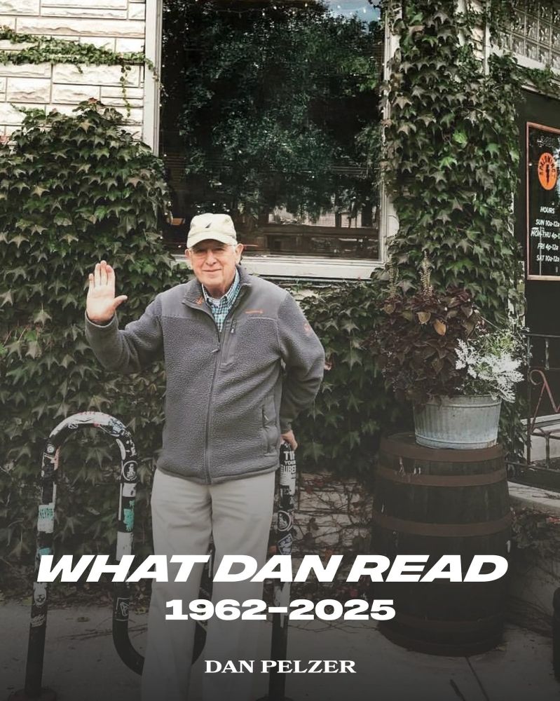 book cover photograph of Dan Pelzer in front of the Columbus Metropolitan Library, "What Dan Read 1962-2025"