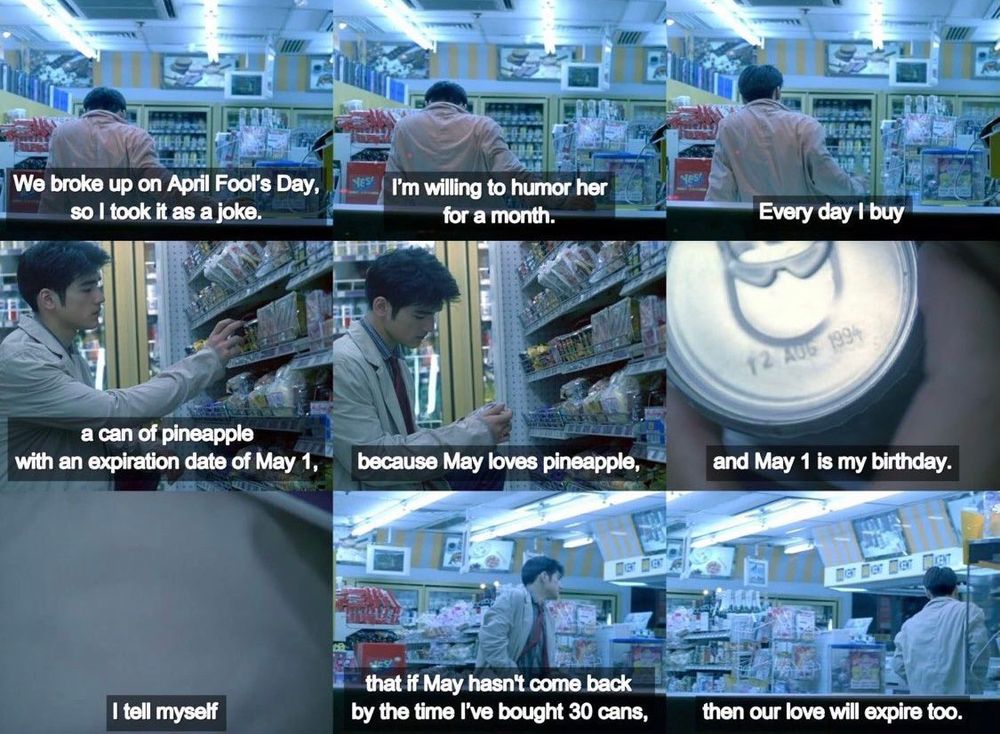 A nine-grid sequence of scenes from Chungking Express(1994) 