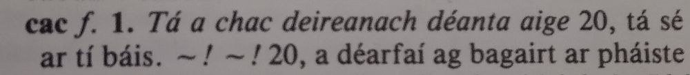 Tá a chac deireanach déanta aige - Tá sé ar tí bás. Píosa as Foirisiún Focal as Gaillimh 