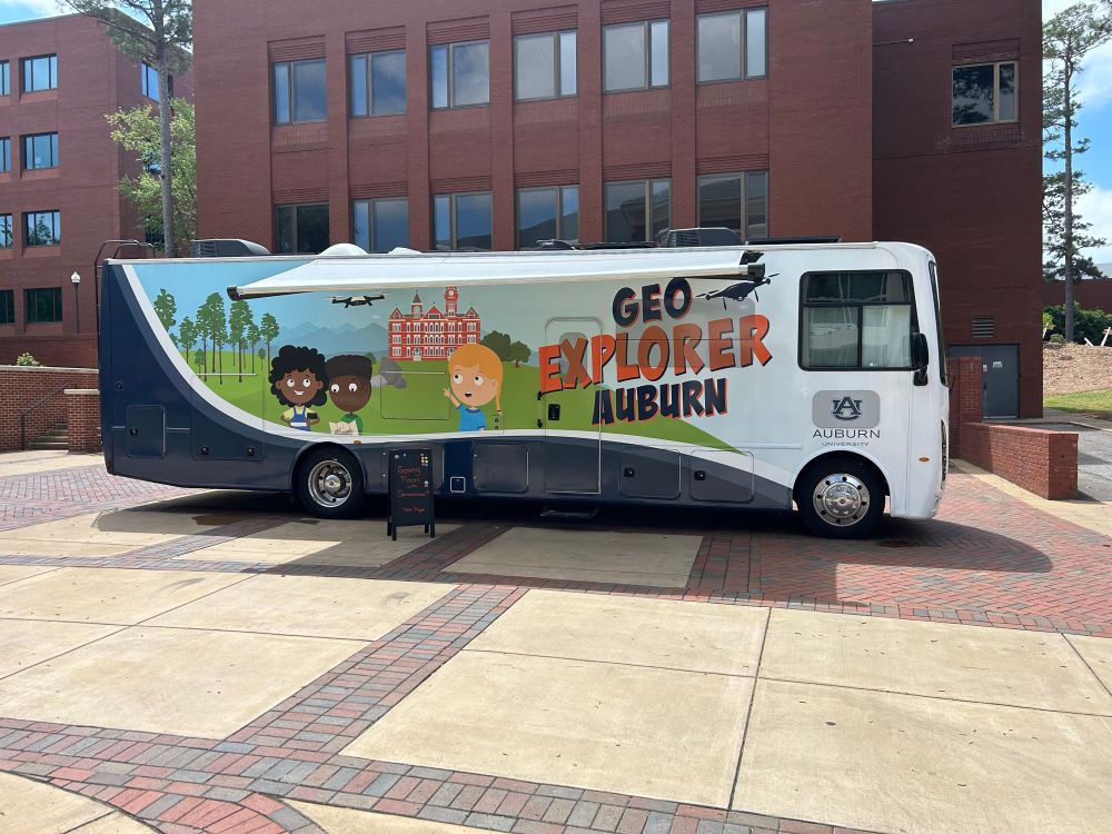 The Auburn University Geosciences Department "Geo Bus", or mobile Geo Explorer Lab. It will bring science and technology experiences to students, teachers, and other community members all across the State of Alabama. It is a converted 37 foot RV that will house educational science and technology equipment and learning stations.