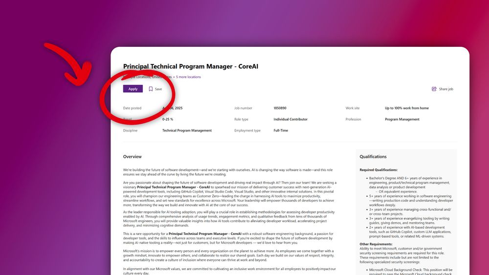 Job description in CoreAI, with the title of "Principal Technical Program Manager - CoreAI"