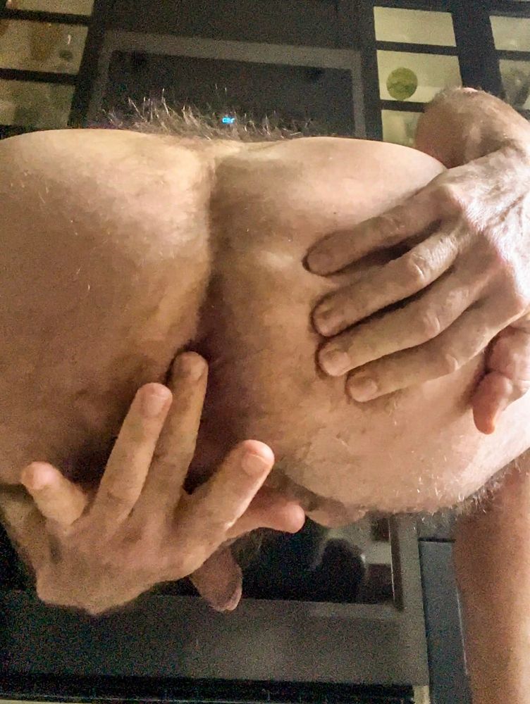 hairy cabin dad otter fingers his hairy butthole in the kitchen 