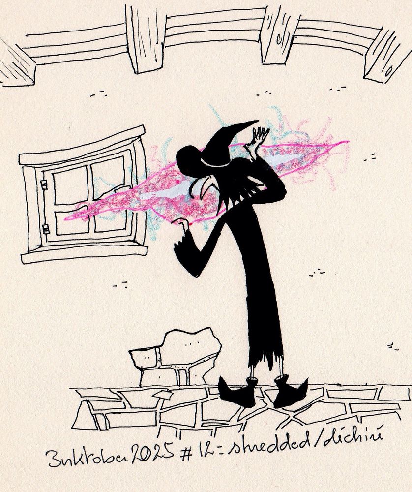 drawing of the witch opening a magic tear in the wall