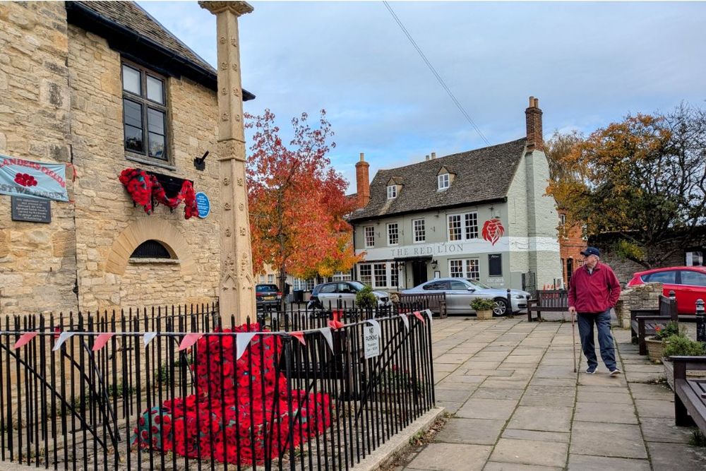 Eynsham Market Cross and Bartholomew Room set up for Remembrance Sunday