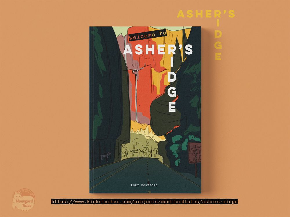 A mockup of the cover of Asher's Ridge. Tall hills loom in the background. 
