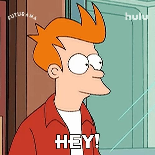 a cartoon character with red hair says hey