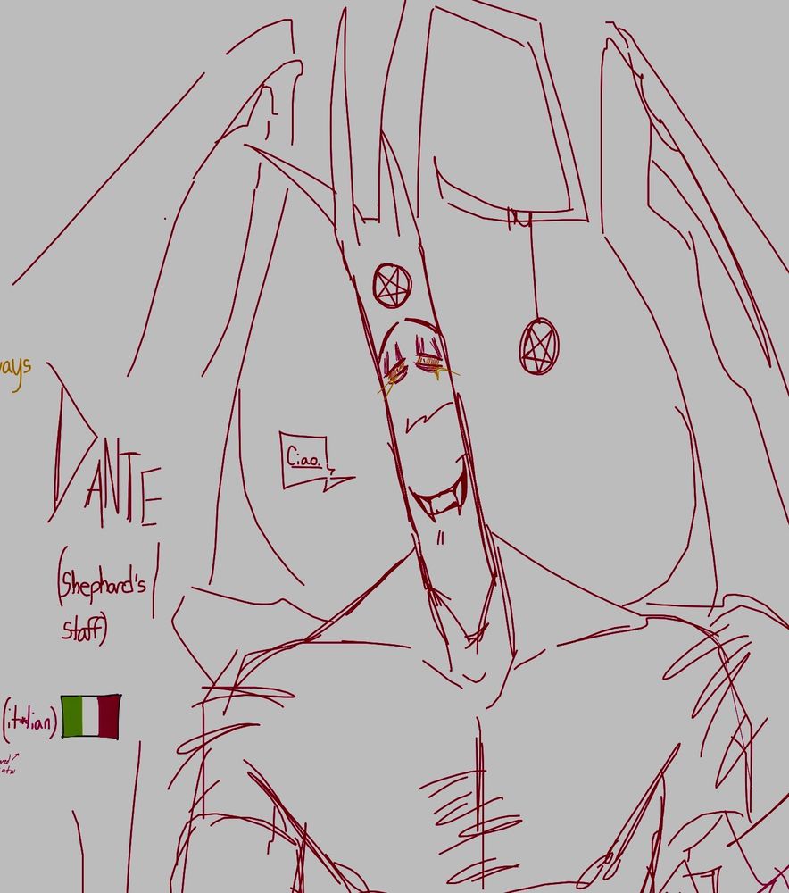Dante | Shephard's Staff (his object) | Italian. He is saying "ciao."