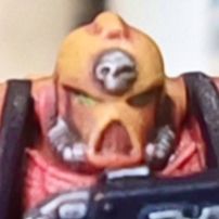 Extreme close up shot of a 2nd edition Imperial Fist space marine model 