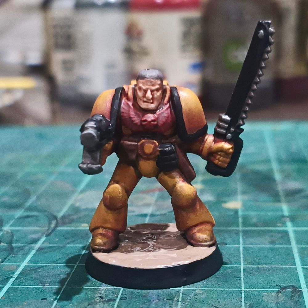 3D printed model of a 2nd edition Imperial Fists space marine sergeant