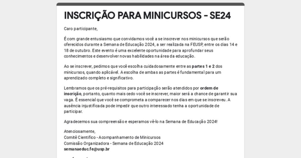 INSCRIÇÃO PARA MINICURSOS - SE24