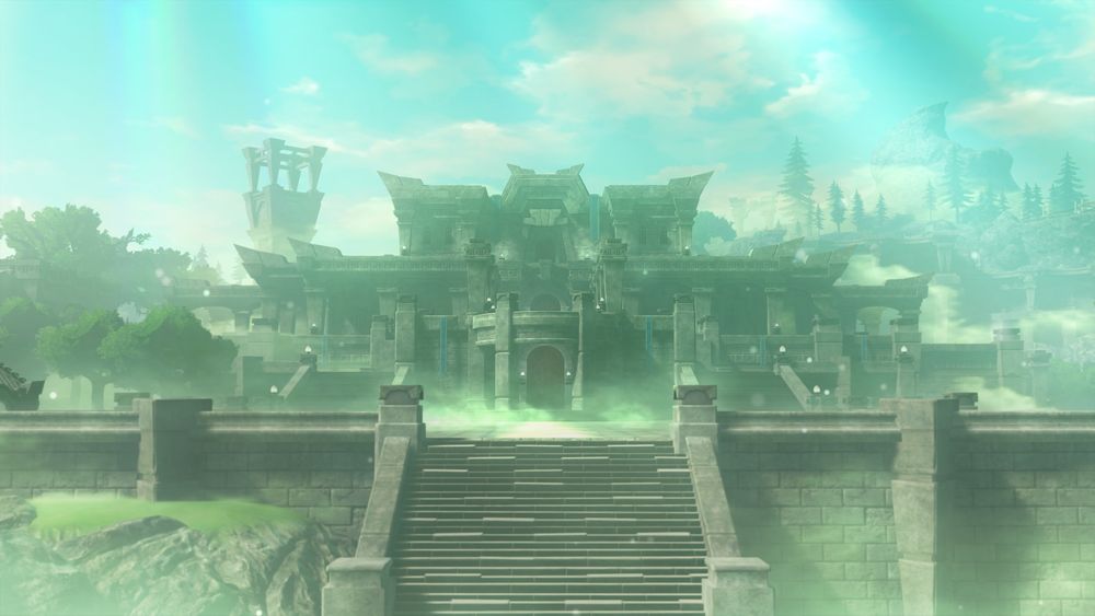 A view of the Ancient Hyrule Castle as seen from the front.
