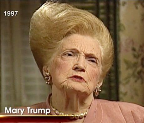 Donald Trump's mother, Mary Anne McLeod Trump, and her physics-defying coiffure, in 1997.