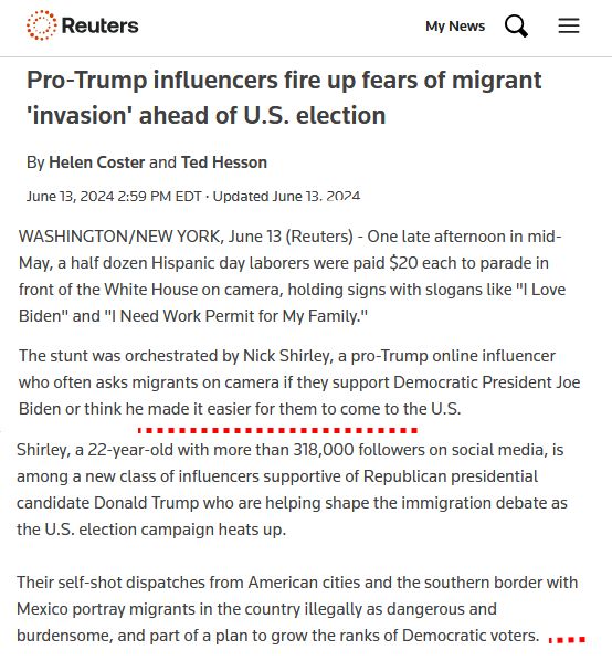 Excerpt from Reuters article about 