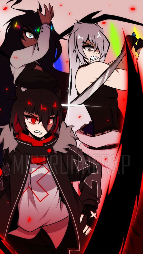 Fanart of Scarlet, Ashe, and Nyra from I'm the Grim Reaper