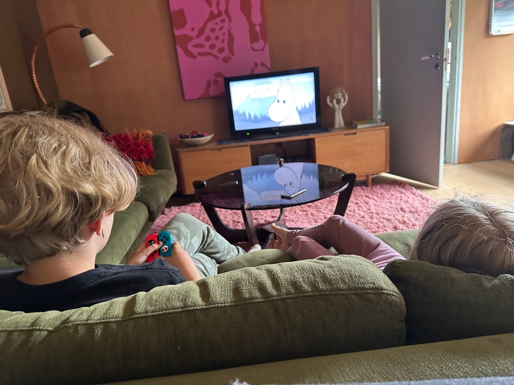 Two kids playing Snufkin Melody of Moominvalley together 