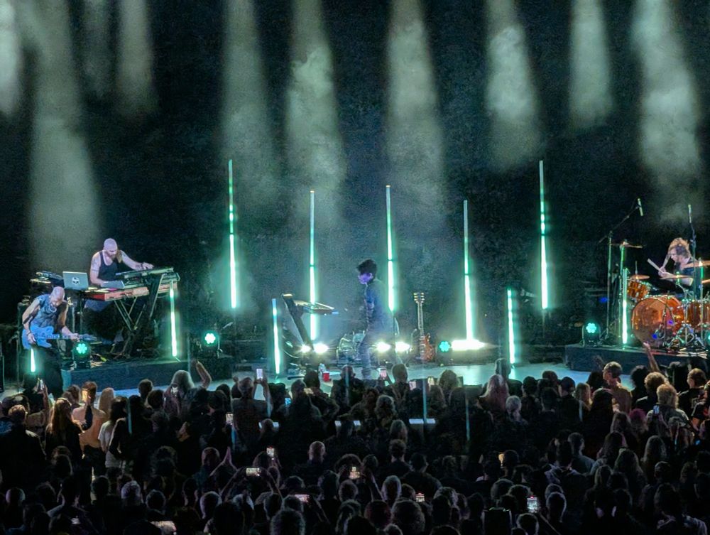 Gary Numan and band on stage at the Greek theater in LA. Spooky/Arty light show in full effect! 