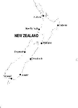 Either a low-resolution, but real, map of New Zealand, or an AI-generated, fake map of New Zealand. The text labels for each city on the map are impossible to read. Is the illegibility due to compression artifacts in the original clipart file or to poor rendering of text in the latest AI image generation tool?